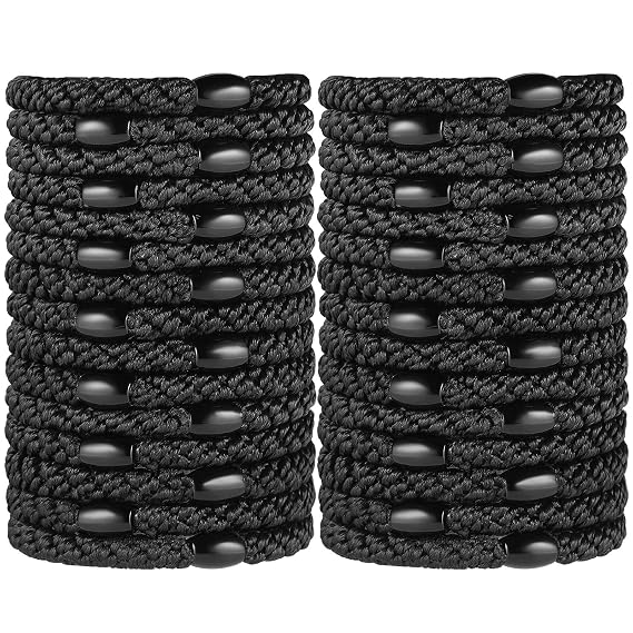 Black Elastic Hair Ties for Women and Girls, Funtopia 30 Pcs No Metal No Slip Braided Ponytail Holders for Thick and Medium Hair