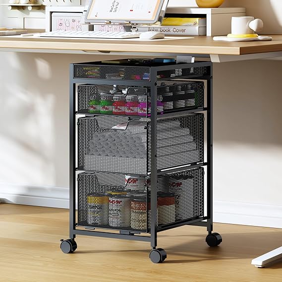 Rolling Utility Cart with 3 Drawers, Craft Organizer and Storage with DIY Divider, Lockable Wheels, Multi-Functional Storage for Art Supplies, Store for Brushes & Paints & Small Parts(Patent Pending)