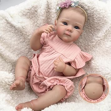 Pinky Reborn Realistic Reborn Dolls Silicone Full Body-18 Inch Lifelike Newborn Baby Girl That Look Real Looking Silicone Reborn Babies Real Reborn Baby Dolls Toys for Kids Age 3+