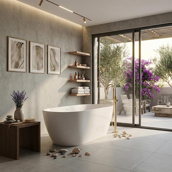 Freestanding Bathtub 67 inch, Acrylic Freestanding Bathtub 59 inch with Deep Soaking Design, Acrylic Stand Alone Tub Black & White, Free Standing Tub for Small Bathroom
