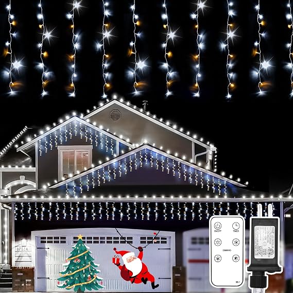 suddus Christmas Icicle Lights for Outside with 24 Drops, 23.6ft 240 Led Hanging String Lights Outdoor Waterproof, Plug in Connectable Christmas Twinkle Lights for House, Roof, Railing, Wedding Party