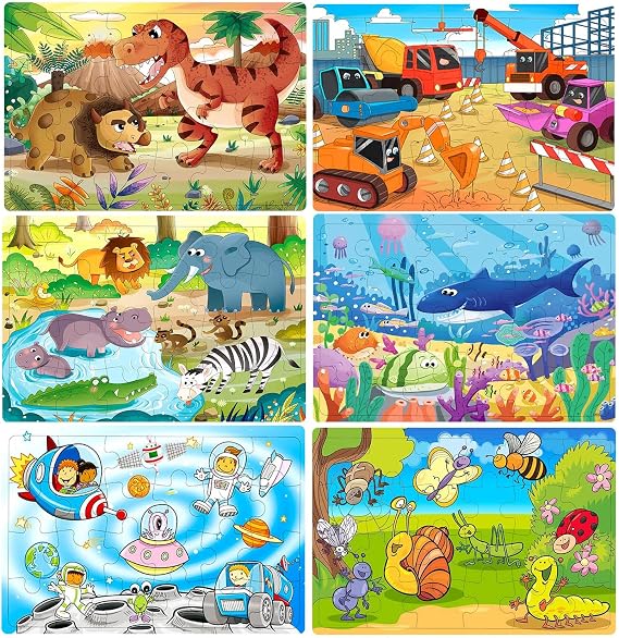 Puzzles for Kids Ages 3-5 24 Piece Wooden Puzzles 6 Pack