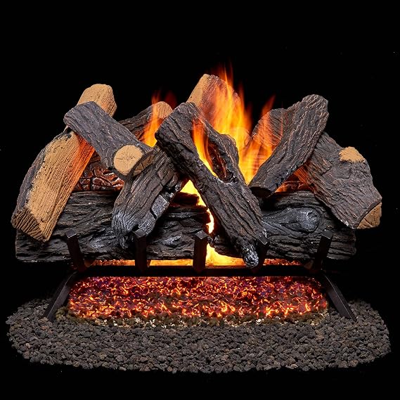 Duluth Forge Vented Natural Gas Fireplace Log Set - 24 in., 55,000 BTU, Match Light, Heartland Oak - Model# FNVL24-1