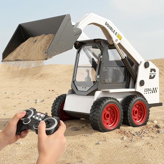 DOUBLE E RC Skid Steer Loader Toy for Kids,1:14 Scale Remote Control Construction Truck with Lights Sound & Sounds 2.4GHz RC Truck Toy, 360Rotation,RC Front Loader Tractor Engineering Vehicles