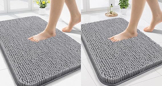 Arotive Chenille Bathroom Rugs 30" x 20" and 24" x 16", Grey, 2 Item Bundle