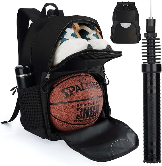 Soccer & Basketball Sports Bag with Ball Pump - Basketball Backpack with Separate Ball & Shoes Holder Compartment, Soccer Basketball Football & Volleyball Bag with Large Capacity
