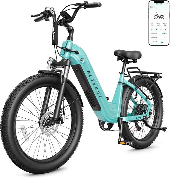 ACTBEST Cozy Electric Bike for Adults,1800W Peak Motor,24" Fat Tire Ebike with Removable 48V 15.6Ah 748.8Wh Built-in Battery 75 Miles Max Rang,7-Speed,Step-Through Frame,Adults Electric Bicycle