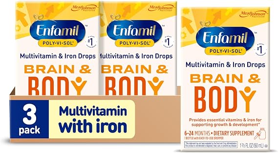 Enfamil Poly-Vi-Sol with Iron Liquid Multivitamin Drops, Supports Growth & Development*, 50mL Bottle (Pack of 3)