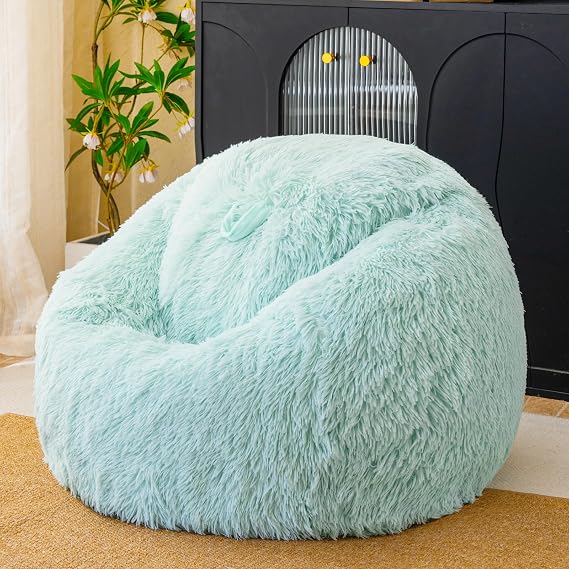 Fluffy Faux Fur Bean Bag Chair Cover(No Filler), Mint Green