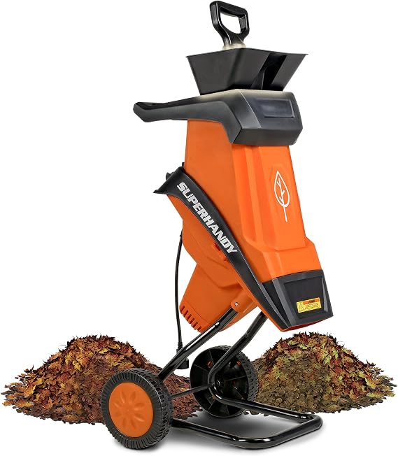 SuperHandy Leaf Shredder Mulcher, Corded Electric, 17:1 Reduction, 15A 1800W 120VAC Dual Edge Blades, for Brush, Sticks, Dry Debris