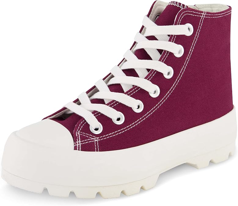 CUSHIONAIRE Vespa Platform Sneakers for Women, Lace Up Canvas High Top Shoes with Side Zipper, Chunky Sole and Memory Foam