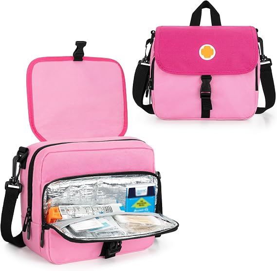CURMIO Insulated Epipen Carrying Case for 2 EpiPens, Auvi-Q, Spacer, Pink