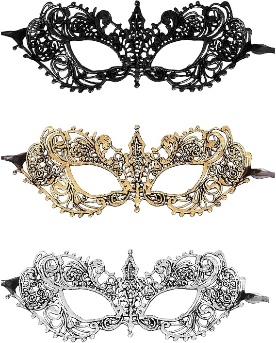 3Pcs Masquerade Mask for Women, Lace Party Half Face Masquerade Mask, Luxury Masquerade Masks, Prom Halloween Carnival Masquerade Mask Women for Costume Party Women Girl Ladies