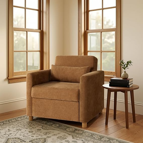 Serta Corwin 36" Convertible Accent Chair, Dreamcoil Comfort, FingerGuard Pinch Point Protection, Woven Polyester Fabric, Rust