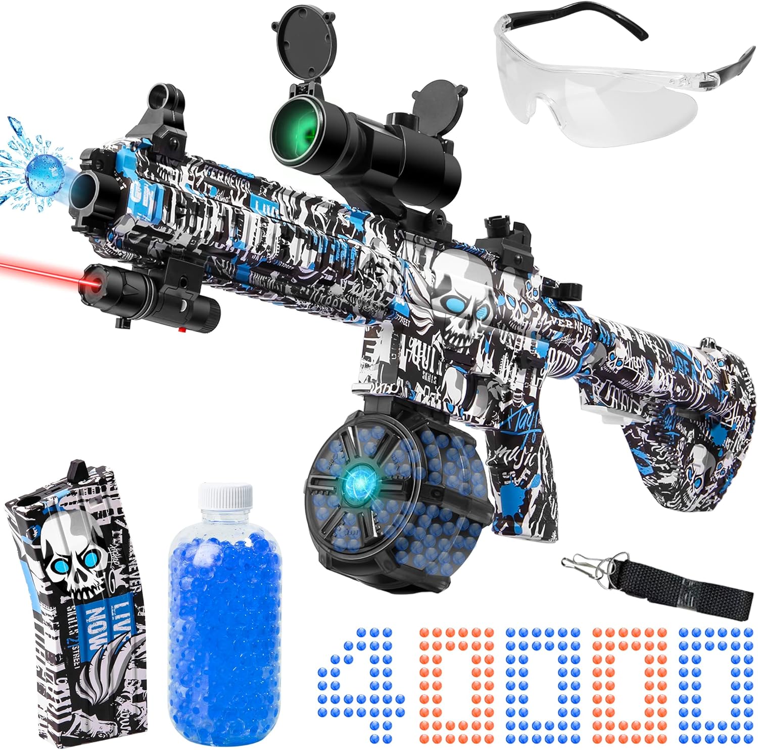 Electric M416 Gel Ball Blaster, Double Shooting Modes Splatter Ball Blaster with 20000 Water Beads, for Outdoor Activities - Shooting Team Game, Ages 12, Blue Devil