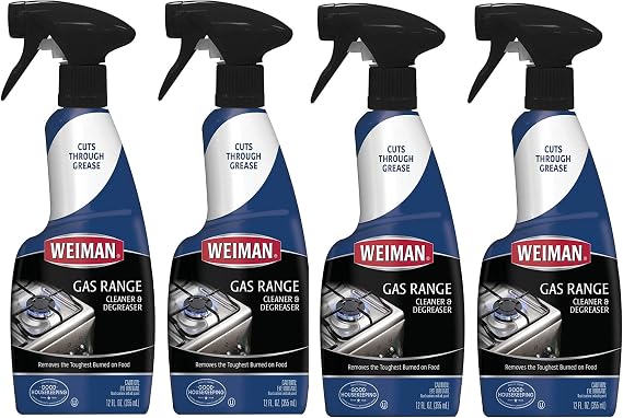 Weiman Gas Range Cleaner & Degreaser - Penetrate and Loosen Tough Grease and Burned-On Food - 12 Oz, 4 PACK