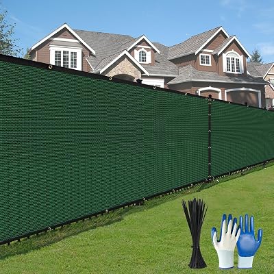 Privacy Fence Screen,with Gloves, 6X50FT Heavy Duty 220GSM 98% Blockage Privacy Screen Fence for Outdoor Wall Garden Yard Backyard Dark Green