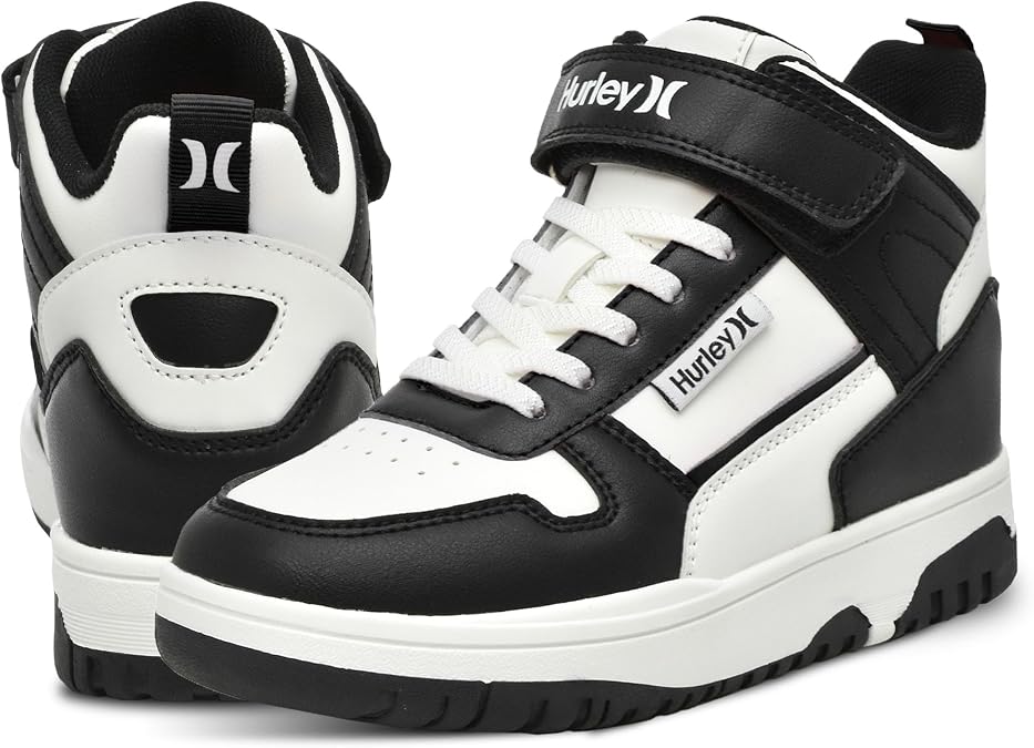Hurley Kids' Carson High-Top Sneakers with Adjustable Strap, High Top Shoes for Kids, Sturdy Padded High Cut Sneakers for Boys and Girls, Fashionable Basketball Shoes for Kids