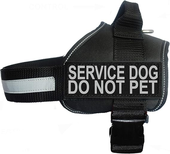 Doggie Stylz Service Dog Harness Vest, Black, Girth 12-16", 2 Reflective