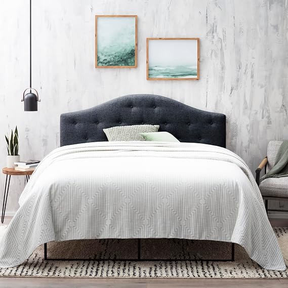 Curved Mid Rise Upholstered Headboard with Button Tufting, King, Slate