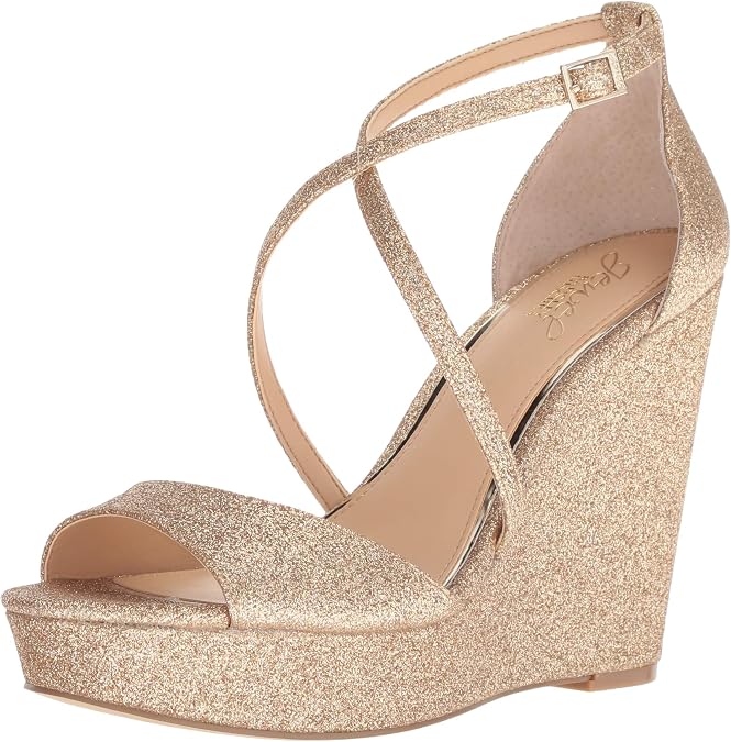Jewel Badgley Mischka Womens Averie Glitter Wedge Heels Gold 6 Medium (B,M)