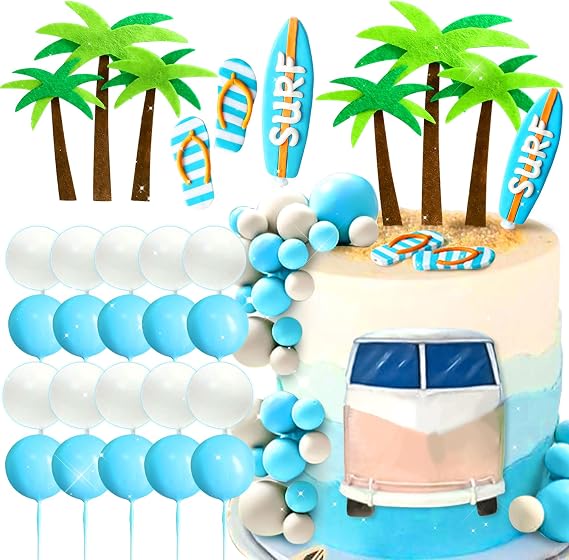 JeVenis Surf Birthday Cake Decoration Beach Surfboard Slippers Cake Topper | Baby On Broad Cake Decoration Beach Surf Wave Cake Topper Surfboard Swimming Slippers Lifebuoy Surf Birthday Party Supplies