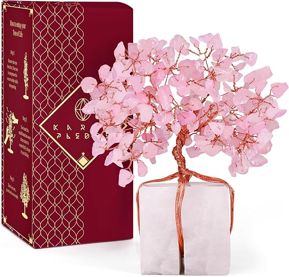 Rose Quartz Crystal Tree of Life Unique Birthday Gifts for Women, Mom, Sister, Friends. Handcrafted Chakra Healing Crystal and Stones for Positivity, Money, Luck, Aesthetic Home and Office Decor