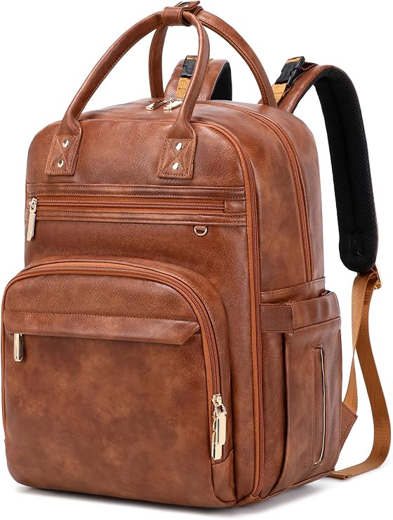 LORADI 18 Pockets Large Changing Bag Backpack (Brown)