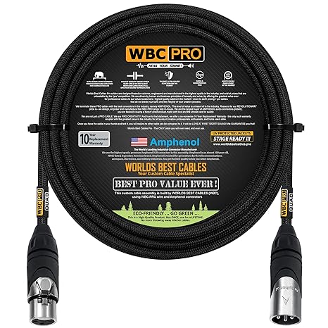 10 Foot - WBC-PRO-Quad Ultra-Silent Ultra-Flexible Balanced Star-Quad Cable with Amphenol Male & Female XLR Plugs & Black Tweed Jacket