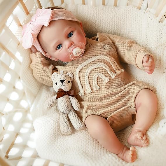 iCradle Lovely Real Look Reborn Baby Dolls Girl 19 inch 48 cm Full Body Soft Vinyl Lifelike Newborn Baby Doll Anatomically Correct Painted Hair Realistic Baby Doll Toy for Kids Ages 3+