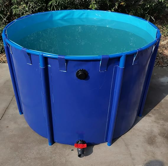 WANLIAN Pool Above Ground Canvas Fish Pond Circular Thickening Pool Belt frame Large Collapsible Outdoors Tarpaulin for koi pond Culture Agricultural Irrigation Water StorageTank4.9ftx3ft/1700L(1.5*1)
