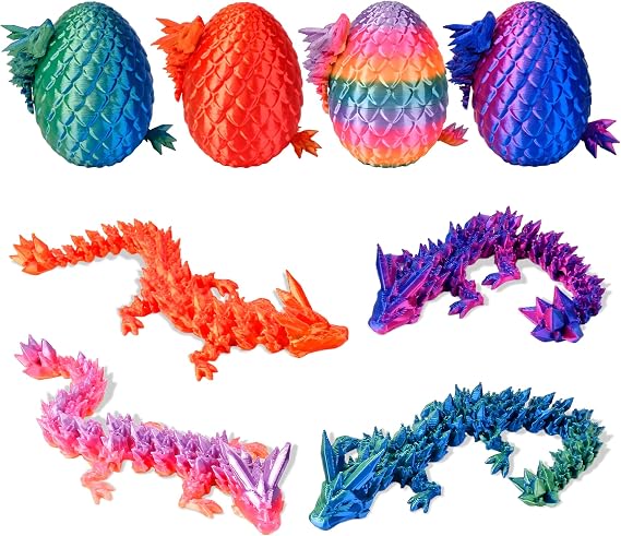 3D Printed Animals Dragon Toys Eggs, Christmas Stocking Stuffers for Kids | Birthday Gifts for Teen Girls Boys 4PCS Mini Crystal Dragon Toys for Ages 8-13 Year Old Easter Basket Fillers Essentials