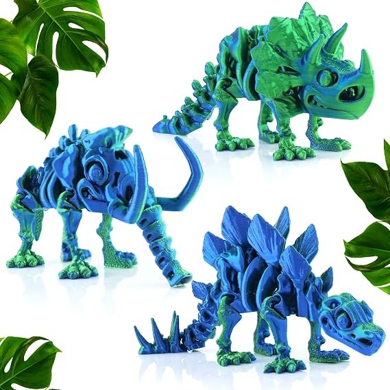 3Pcs 3D Printed Articulated Stegosaurus Triceratops Mammoth