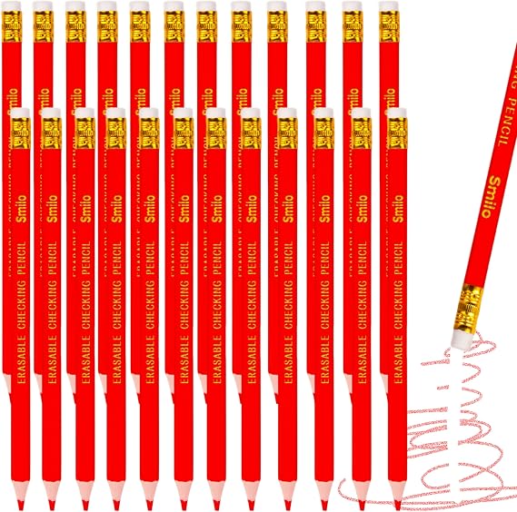 Smilo Erasable Red Checking Pencils 24-Count with Erasers