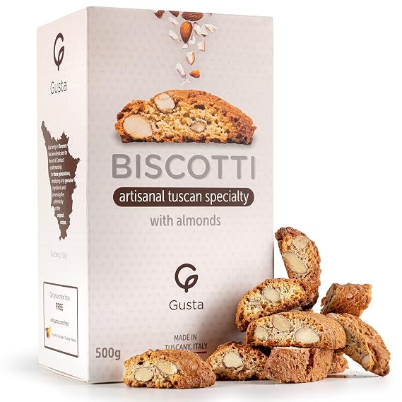 Gusta Authentic Biscotti Cookies Made in Tuscany, Italy - Classic Almond - Original Two Bites Size - All Natural Ingredients - Fresh & Genuine Italian Dessert Treats - 17.64oz