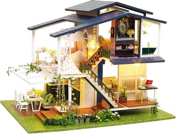 Roroom DIY Miniature and Furniture Dollhouse Kit,Mini 3D Wooden Doll House Craft Model with Dust Cover and Music Movement,Creative Room Idea for Valentine's Day Birthday (A081-Dust Cover and Music)
