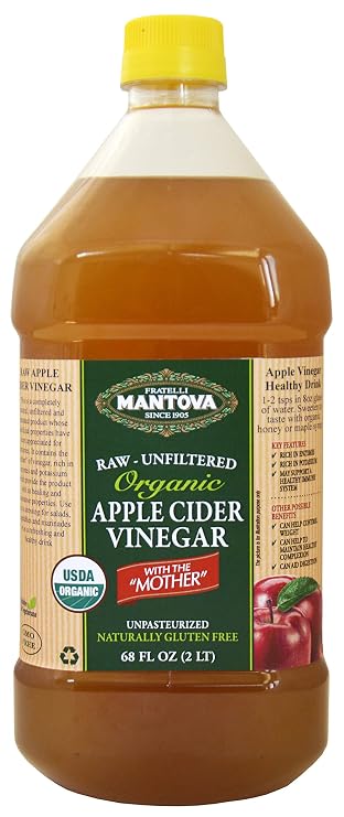 Mantova Organic Apple Cider Vinegar With The Mother 68 oz -100% USDA Certified Organic - Raw, Unfiltered