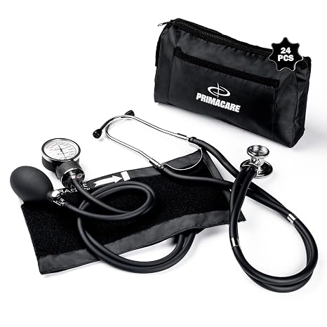 Primacare CSDS-9181-BK Professional Blood Pressure Kit, with Aneroid Sphygmomanometer and Sprague Rappaport Stethoscope, Black Pack of 24