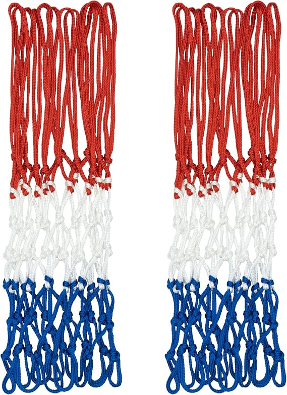 Sanung Tricolor Basketball Net, 12 Loops 7 Knots Polyester Anti-Whip Basketball Net Replacement,All-Weather for Indoor Outdoor Use, Set of 2