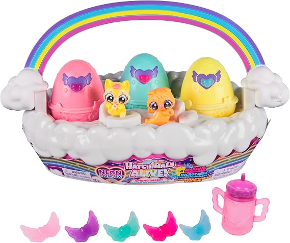 Hatchimals Alive Neon Rainbow Spring Basket & 3 Surprise Eggs, Ages 3+