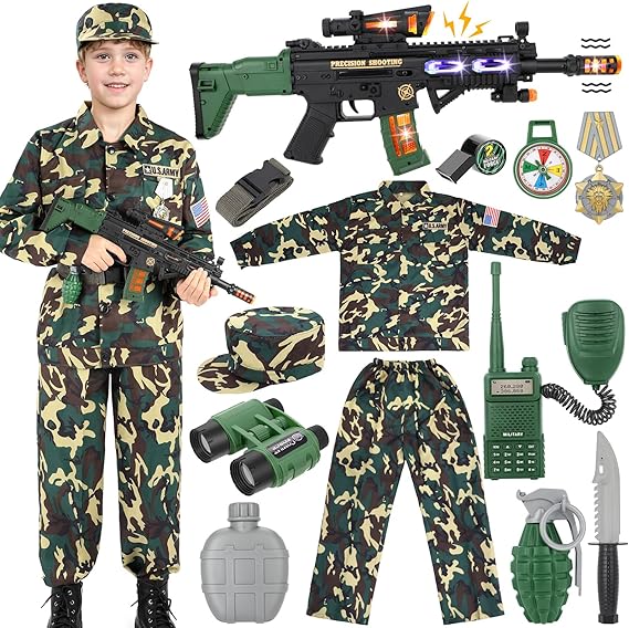 GIFTINBOX Kids Army Costume For Boys Military Soldier Costume with Army Toys,Dress Up Army Halloween Costumes for Kids Boys 11-12...