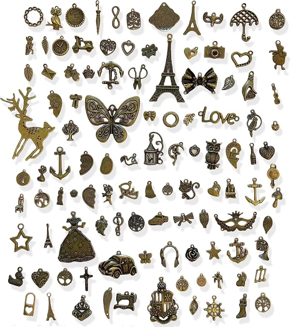 100 Pcs Wholesale Bulk Lots DIY Mixed Smooth Metal Charms Pendants for Women Keychain Necklace Bracelet Earrings Jewelry Making Findings and Crafting