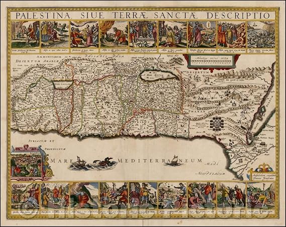 Palestine or Description of the Holy Land - 1630 Historical Map Print - 24in x 18in