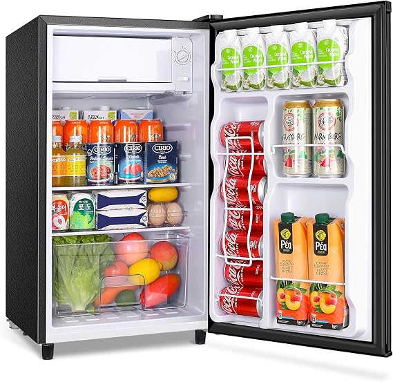 Compact Refrigerator with Inner Freezer 3.2 Cu.Ft Single Door Small Fridge Energy-efficient, Low Noise, Mini Fridge for Bedroom Dorm and Office Black