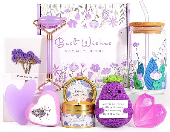 Mothers day Gifts Basket for Women Teen Girls Purple Relaxing Bath Gift Basket Set Birthday Gifts Ideas for Women Relaxing Self Care Gifts Box for Mom Female Friends