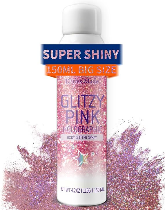 Hair Glitter Body Glitter Spray, 150ML Glitter Hairspray Holographic Pink Glitter Spray for Hair and Body, Hair Glitter for Kids Women, Body Shimmer Festival Rave and Makeup 4.2 Fl Oz