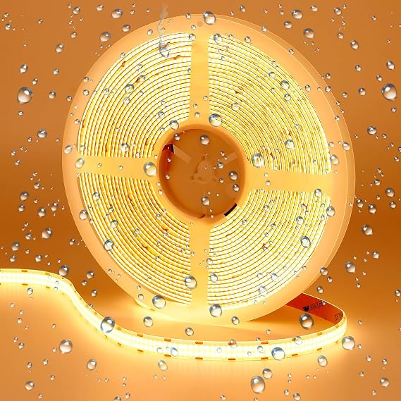 GOMING 32.8ft/10M 24V Double Row COB LED Strip Warm White IP65 Waterproof [Energy Class F]