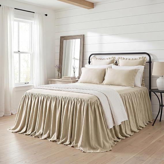 HiEnd Accents Luna 3 Piece Queen Light Tan Washed Linen Bedspread Set