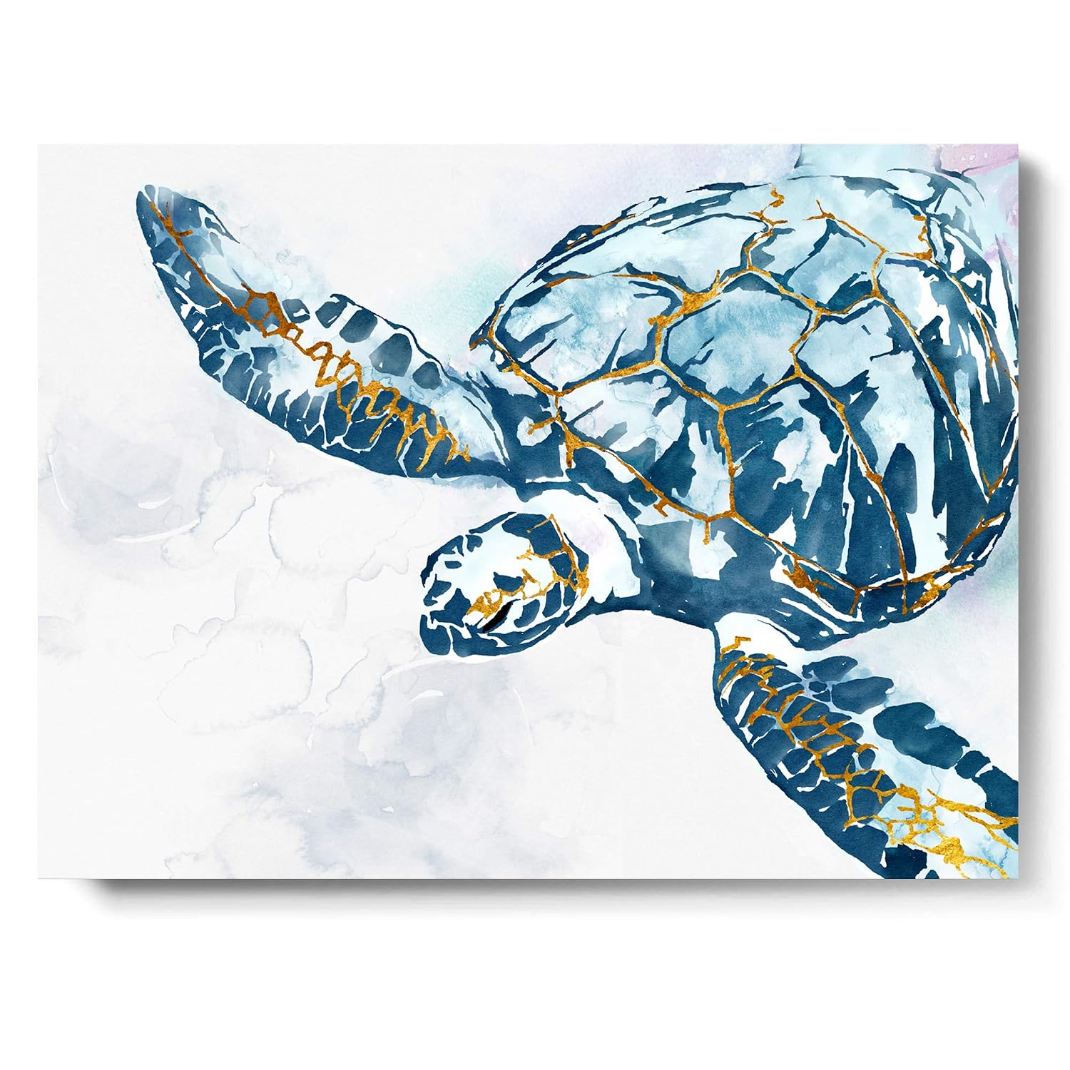 Adecuado Coastal Teal Blue Smile Sea Turtle Wall Art Watercolor Canvas Prints Artwork Modern Home Decor for Bathroom Living Roon Bedroom Kitchen 16 x 12 Inch