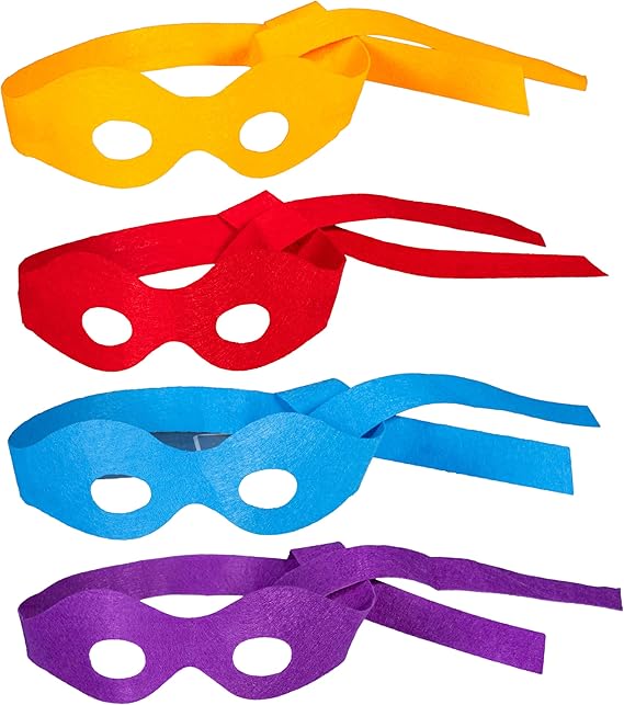 TEENAGE MUTANT NINJA Turtles Mask, Hero Turtle Costume Eye Mask for Halloween, Cosplay, Dress Up, Parties - 4 Felt Eye Masks